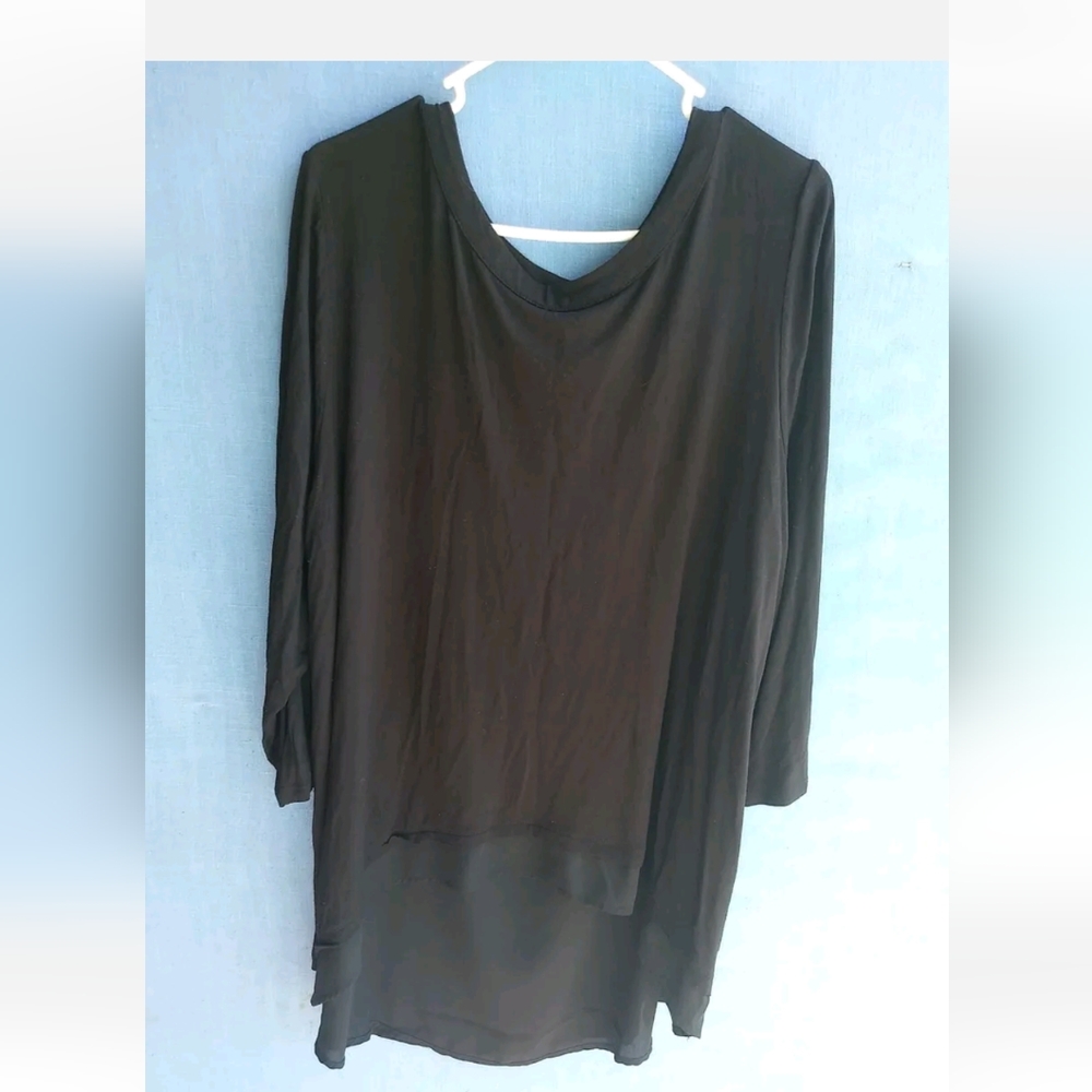 Simply Emma Women's Plus Size 2X Black 3/4 Sleeve Tunic